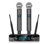 FDUCE Microfono Wireless, Set Doppio Microfono Wireless Karaoke con Ricevitore per Karaoke Feste Matrimoni Chiesa Eventi all'aperto Canale Regolabile UHF 2x5 60m (W13)