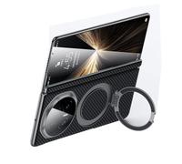 FDUJINH Cover Magnetica per Honor Magic V5, Pelle Custodia Posteriore Fibra Carbonio Texture con Staffa E Cerniera Protezione Lusso Guscio,Nero,V5