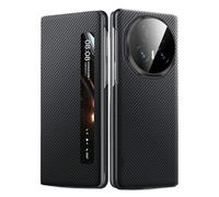 FDUJINH Cover Magnetica per Honor Magic V5, Smart Specchio View Flip Custodia in Pelle Fibra Carbonio Texture Protezione Antiurto Guscio,Nero,V5