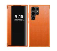 FDUJINH Custodia per Samsung Galaxy S25 Ultra/S25 Plus/S25, Smart Specchio View Ultra Sottile Mirror Custodia in Pelle Flip Antiurto Cover,Arancia,S25