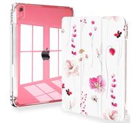 Feams - Custodia per iPad 10a generazione da 10,9", sottile, leggera, a tre pieghe, con retro trasparente, con portapenne e funzione sleep/wake automatica, per iPad 10a generazione 2022, fiori rosa
