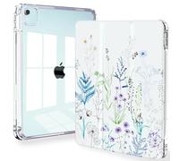 Feams Custodia per iPad Air 13 pollici M3 2025/M2 2024, sottile iPad Pro 12,9 pollici 6a/5a/4a generazione 2022/2021/2020 custodia posteriore trasparente con spegnimento automatico e portapenne, fiori
