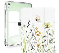 Feams Custodia per iPad Air 5/4a generazione 27,7 cm (10,9"), retro trasparente con funzione sleep/wake automatico e portapenne, motivo floreale e farfalla