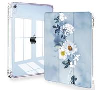 Feams Custodia per iPad Air, retro trasparente con funzione di spegnimento automatico e portapenne, per iPad Air 5/4, 11" M2 (2024), motivo floreale blu