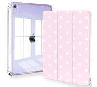 Feams Custodia per iPad mini 7 A17 Pro 2024, sottile e leggera a tre pieghe per iPad mini A17 Pro da 8,3 pollici 2024, cover posteriore trasparente con portapenne e spegnimento automatico, rosa a pois