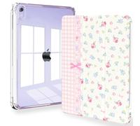 Feams Custodia per iPad mini 7 A17 Pro 2024, sottile e leggera a tre pieghe per iPad mini A17 Pro da 8,3 pollici 2024, cover posteriore trasparente con portapenne e spegnimento automatico, fiore a