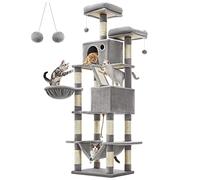 Feandrea Albero per Gatti, Alto 203,5 cm, a Più Livelli, in Peluche | Tiragraffi per Gatti, con 13 Graffiatoi, 2 Posatoi, 2 Grotte, Cesto, Amaca, Pompon, Collezione CLAWFY PCT190W01