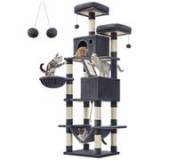 Feandrea Albero per Gatti, Alto 203,5 cm, a Più Livelli, in Peluche | Tiragraffi per Gatti, con 13 Graffiatoi, 2 Posatoi, 2 Grotte, Cesto, Amaca, Pompon, Collezione CLAWFY PCT190G01