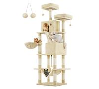 Feandrea Albero per Gatti, Alto 203,5 cm, a Più Livelli, in Peluche | Tiragraffi per Gatti, con 13 Graffiatoi, 2 Posatoi, 2 Grotte, Cesto, Amaca, Pompon, Collezione CLAWFY PCT190M01