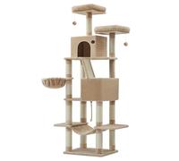 Feandrea Albero per Gatti, Alto 203,5 cm, a Più Livelli, in Peluche | Tiragraffi per Gatti, con 13 Graffiatoi, 2 Posatoi, 2 Grotte, Cesto, Amaca, Pompon, Collezione CLAWFY PCT190K01