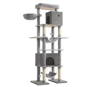 Feandrea Albero per Gatti Grande, Tiragraffi Multilivello XXL, Alto 201 cm, con una Piattaforma, un'Amaca, 2 Casette per Gatti, 2 Amache, Kit Antiribaltamento, Grigio Chiaro PCT195G01V1