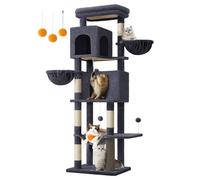 Feandrea Albero per Gatti Grande, Torre Tiragraffi Alto 175 cm, Multilivelli con 2 Grotte, 2 Cestini, 5 Graffiatoi, Autospazzola, Trespolo, Amaca, Grigio Scuro PCT182G02
