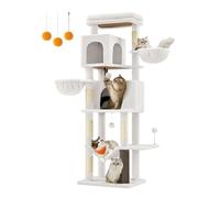Feandrea Albero per Gatti Grande, Torre Tiragraffi Alto 175 cm, Multilivelli con 2 Grotte, 2 Cestini, 5 Graffiatoi, Autospazzola, Trespolo, Amaca, Bianco Crema PCT182W02