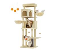 Feandrea Albero per Gatti Grande, Torre Tiragraffi Alto 175 cm, Multilivelli con 2 Grotte, 2 Cestini, 5 Graffiatoi, Autospazzola, Trespolo, Amaca, Beige Sabbia PCT182Y01