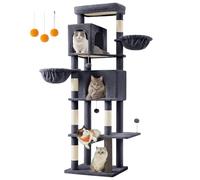Feandrea Albero per Gatti Grande, Torre Tiragraffi Alto 190,7 cm, Multilivelli con 2 Grotte, 2 Cestini, 5 Graffiatoi, Autospazzola, Trespolo, Amaca, Grigio Scuro PCT183G02