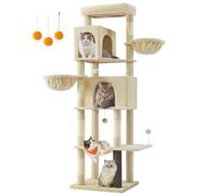 Feandrea Albero per Gatti Grande, Torre Tiragraffi Alto 190,7 cm, Multilivelli con 2 Grotte, 2 Cestini, 5 Graffiatoi, Autospazzola, Trespolo, Amaca, Beige Sabbia PCT183Y01