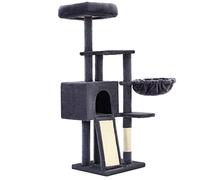 FEANDREA Albero per Gatti, Tiragraffi Piccolo da 135 cm, Condominio per Gatti in Peluche a più Livelli con Copertura per Trespolo Rimovibile Lavabile, Graffiatoio, Cesto, Grotta, Grigio Scuro