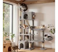 Feandrea Albero per Gatti XL, Torre Tiragraffi in Sisal, con Doppia Base | 6 Aree di Riposo, per Gatti Grandi, 105 x 45 x 188,2 cm, Grigio Tortora, Collezione CLAWFY PCT016G101