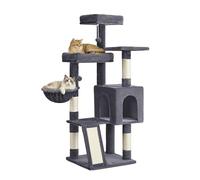 Feandrea Albero Tiragraffi, Torre per Gatti con Pali e Rampa Graffiatoio, 3 Grandi Piattaforme, 1 Cuccia, 1 Cestino, 2 Pompon, Altezza 136 cm, Grigio Scuro PCT012GS01
