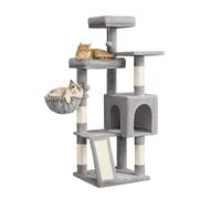 Feandrea Albero Tiragraffi, Torre per Gatti con Pali e Rampa Graffiatoio, 3 Grandi Piattaforme, 1 Cuccia, 1 Cestino, 2 Pompon, Altezza 136 cm, Grigio Tortora PCT012GD01