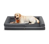 Feandrea Cuccia per Cani Ortopedica, Letto Divano per Animali, Imbottitura Morbida, Bordi Rialzati, Copertura Sfoderabile e Lavabile, 135 x 107 x 23 cm, Fondo Antiscivolo, Grigio Scuro PGW079G01