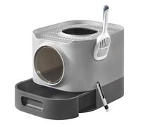 Feandrea Lettiera per gatti chiusa, Lettiera per gatti XXL, con coperchio, vassoio rimovibile, paletta, spazzola, gatti grandi, meno tracce, anti-smarrimento, grigio tortora e grigio ardesia/avena e