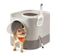 Feandrea Lettiera per Gatti Chiusa, Toilette per Gatti di Diverse Taglie XXL, con Coperchio, Vassoio Estraibile, Paletta, Spazzola, Meno Tracce, Colore Avena e Grigio Caldo PPT002G01