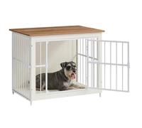 Feandrea Mobile Gabbia per Cani, Gabbia Moderna da Interno con Base Chiusa, 2 Porte, M, per Cani fino a 20 kg, Bassotto, Shih Tzu, Schnauzer Nano, Bianco Nuvola e Marrone Miele PFC022KB01