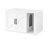 Feandrea Mobile per Lettiera, Mobile Moderno per Lettiera Nascosto, con Ingresso Frontale, Doppie Porte, Maniglie, Casetta per Gatti, Tavolino Laterale, 85 x 48,5 x 50 cm, Bianco Nuvola PCL012W01