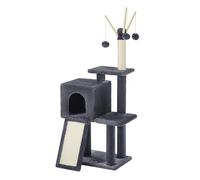 Feandrea Tiragraffi per Gatti, Grotta, Diversi Livelli, 41,5x31x126 cm | Albero per Gattini Micini, Graffitoio, Peluche, 3 Bastoncini Pompom Rimovibili, Grigio Scuro, Collezione CLAWFY PCT143G01