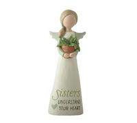 Feather & Grace Statuetta a forma di angelo, realizzata a mano, in resina, con messaggio "Sisters Understand Your Heart", regalo sentimentale da collezione, 14 cm