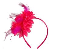 Feather Hair Ribbon, fascia per capelli da donna, per matrimonio, festa di tè, headwear, cocktail party (rosso rosa)