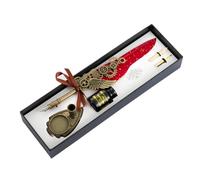 Feather Quill - Set di penne a immersione in stile vintage, 24 cm, con boccetta d'inchiostro, supporto per penna e 2 pennini di ricambio, regalo per calligrafia retrò per amici e familiari, F