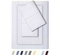 Feather & Stitch, lenzuola per letto queen size a righe, 4 pezzi, 100% cotone a 500 fili, morbide, lussuose, con tasca profonda, 45,7 cm, aderenti, in rasatello liscio (bianco)