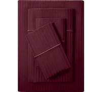 Feather & Stitch - Set di lenzuola damascate per letto king size, 100% morbido cotone traspirante, set da 4 pezzi, con tasche profonde da 45,7 cm, 500 fili, in rasatello a righe, decorazione di lusso,