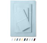 Feather & Stitch - Set di lenzuola damascate per letto king size, 4 pezzi, ultra morbide, 100% cotone a 500 fili, lussuose lenzuola in rasatello di lusso a 500 fili, con tasca profonda, con 2 federe