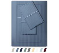 Feather & Stitch - Set di lenzuola damascate per letto queen size, 100% morbido cotone traspirante, set da 4 pezzi, con tasche profonde da 45,7 cm, 500 fili, in rasatello a righe, decorazione di