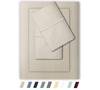 Feather & Stitch - Set di lenzuola damascate per letto queen size, 4 pezzi, ultra morbide, 100% cotone a 500 fili, lussuose lenzuola in rasatello di lusso a 500 fili, con tasca profonda, con 2 federe