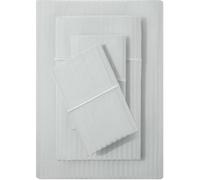 Feather & Stitch Set di lenzuola damascate per letto queen size, 500 fili, 100% cotone, lenzuola morbide e traspiranti, 4 pezzi con profondità extra di 45,7 cm, in satin, a righe, qualità da hotel di