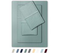 Feather & Stitch - Set di lenzuola per letto queen size, motivo damascato, 4 pezzi, ultra morbide, 100% cotone a 500 fili, lussuose lenzuola in rasatello di lusso a 500 fili, con tasca profonda, con 2