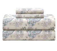 Feather & Stitch Softest 100% Cotton Sheets, 300 Thread Count Percale Weave Bedding, 16" Deep Pocket, Cooling Sheets, Breathable Bed Set, Hotel Premium Quality (Full, Beige Paisley)