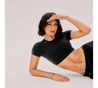 FeatherFit™ Glow Ahead, morbida come il burro, traspirante, elastica, con colletto riflettente, maglietta corta a maniche corte, per ballo a basso impatto, yoga, pilates, barre, utilizzo quotidiano e
