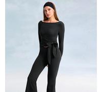 FeatherFit™ Split Decision 2-in-1 Reversibile Morbido Elastico Traspirante Top a Maniche Lunghe con Vita Annodata, Adatto per Yoga, Pilates, Studio e Uso Quotidiano Casual L,M,S,XL,XS,XXL,XXS,XXXL,XXX