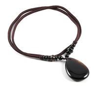 FEATUR Collana con ciondolo in cristallo di onice nero naturale a forma di goccia d'acqua Reiki, chakra, catena di corda per yoga, meditazione, regalo per ragazza, donna