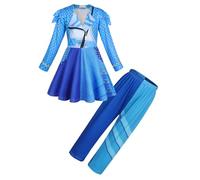 Febbabe Costume da Chloe per bambine, con giacca con cerniera, a maniche lunghe, per Natale, feste di compleanno, discendenti, principessa, Halloween, vestito azzurro, 7-8 anni