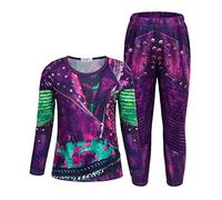Febbabe Costume da Mal Descendants per ragazze, per la Giornata mondiale del libro, Halloween, festa di compleanno, cosplay, maniche lunghe, con stampa, top e pantaloni, viola, età 3-4 anni
