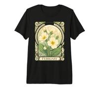 Febbraio Compleanno Primula Fiori Stile Art Nouveau Maglietta Premium