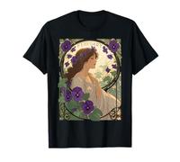 Febbraio Viola Nascita Fiore Stile Art Nouveau Maglietta