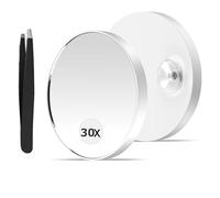 Febbya Specchio Ingranditore,30X Specchio Trucco con Ventose e Pinzette Specchio 1X/ Portatile da Viaggio,Compatto, Appendibile, Specchio a Mano per Trucco, Cura del Viso
