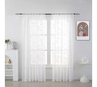 FEBE Tende con ricamo, 145 x 250 cm, nastro arricciato, in voile, bianco, trasparente, per soggiorno, arioso, decorazione per camera da letto